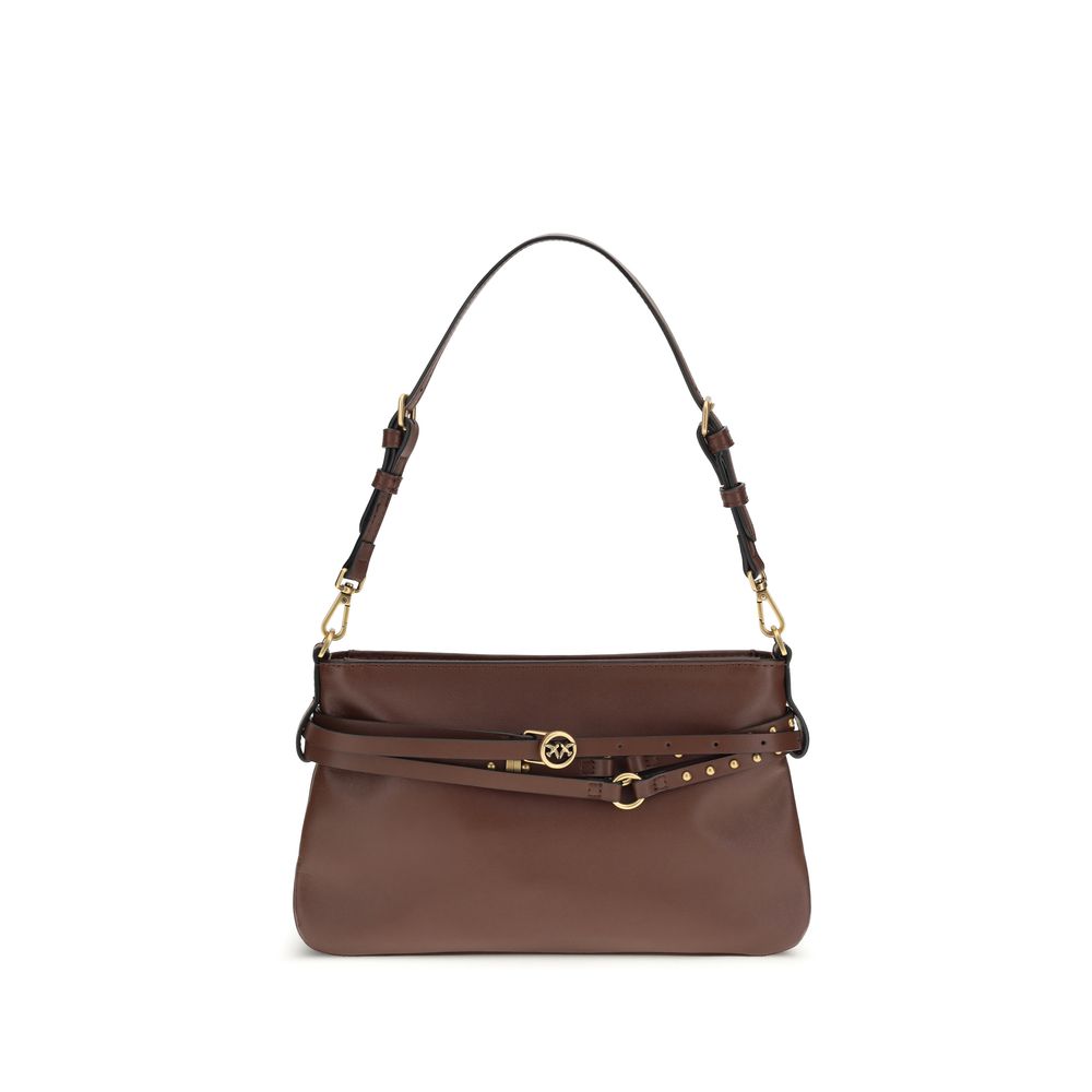 PINKO Brown Calf Leather Bos Taurus Shoulder Bag - Luxury Elegance