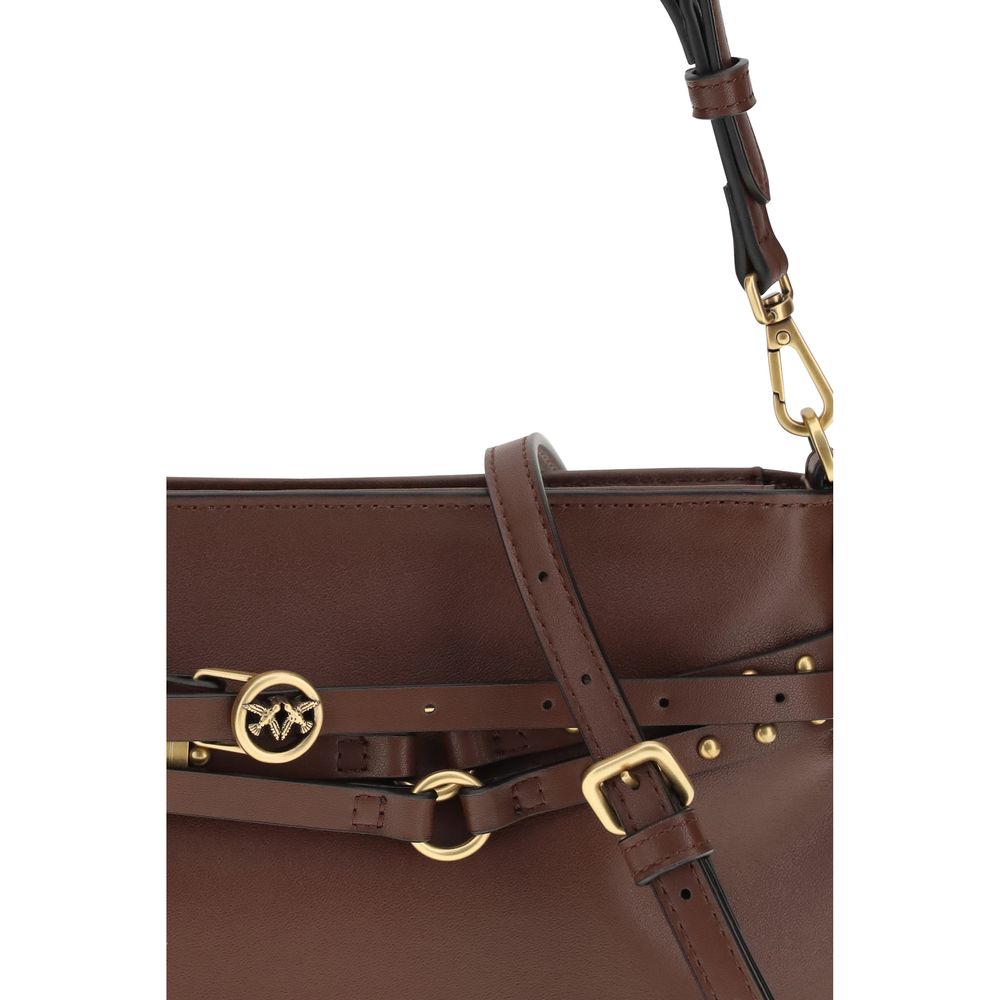 PINKO Brown Calf Leather Bos Taurus Shoulder Bag - Luxury Elegance