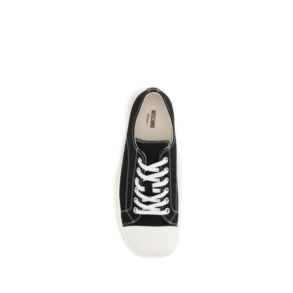 Elevate your style with Moschino Black Cotton Low Top Sneakers, a blend of luxury and modern design, crafted for those who appreciate sophistication and comfort.