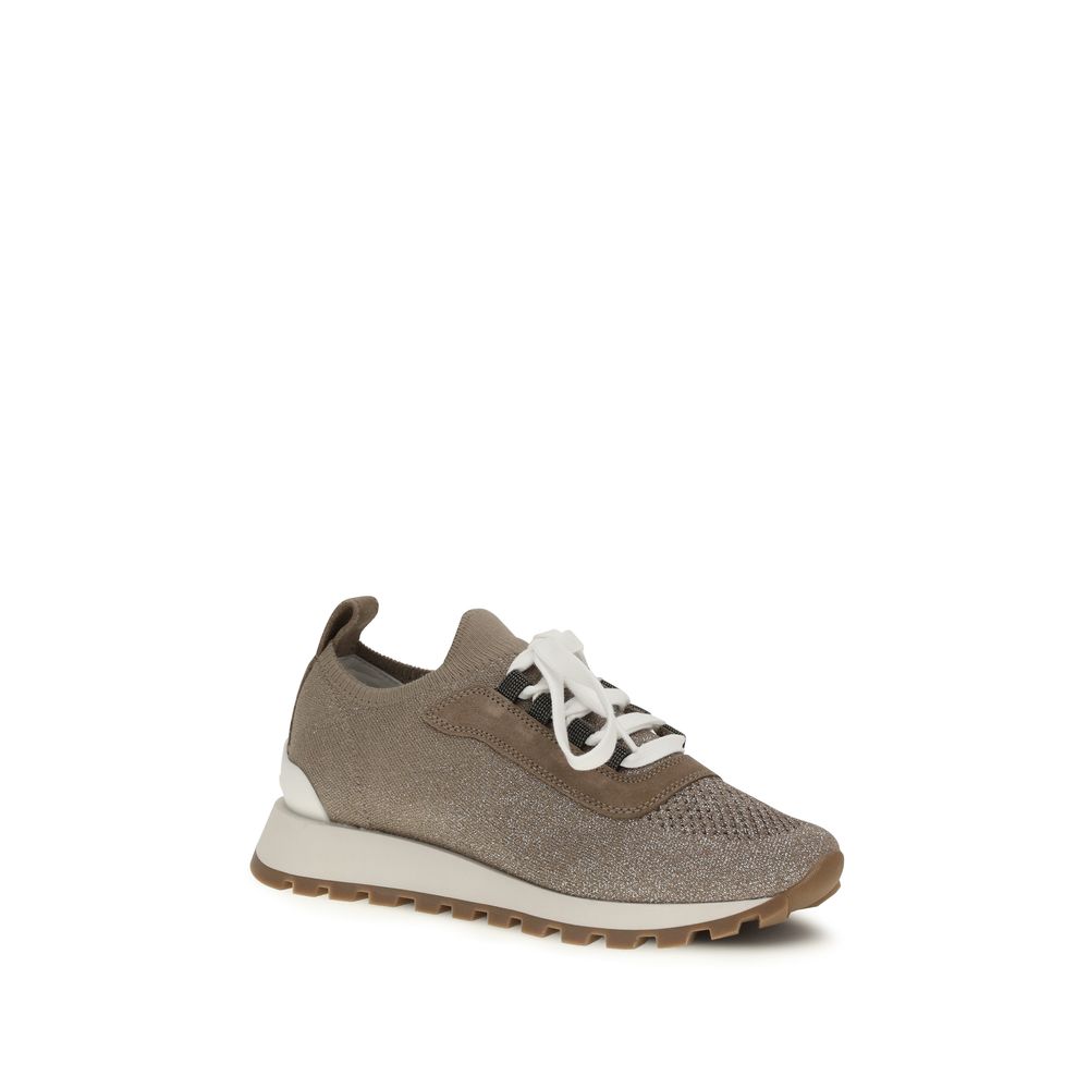 Brunello Cucinelli Beige Cotton Chunky Sneakers - Artisanal Luxury