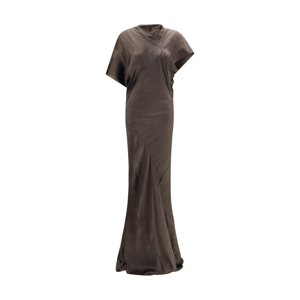 Discover the Rick Owens Brown Copper Long Dress, a luxurious cupro masterpiece from SS26, embodying sculptural elegance and timeless sophistication for unforgettable moments.