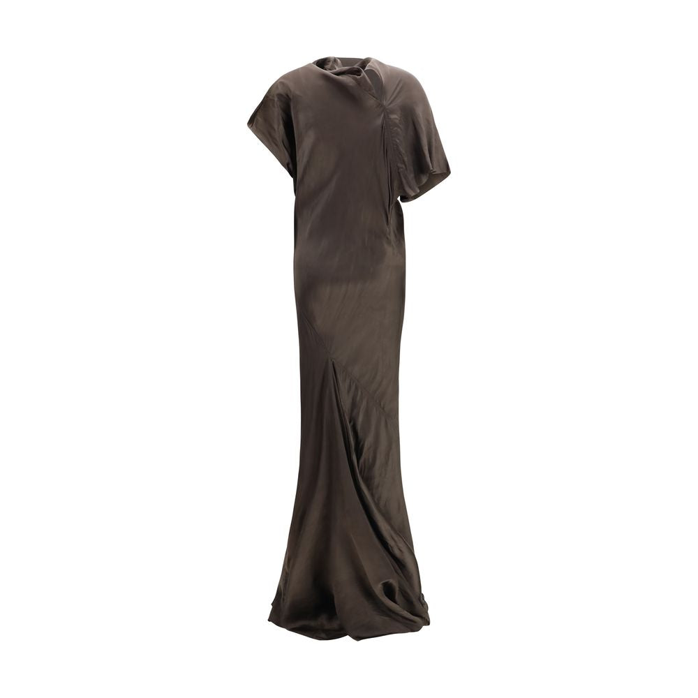 Experience the allure of the Rick Owens Brown Copper Long Dress, crafted from luxurious cupro for a sculptural elegance that captivates at every occasion.