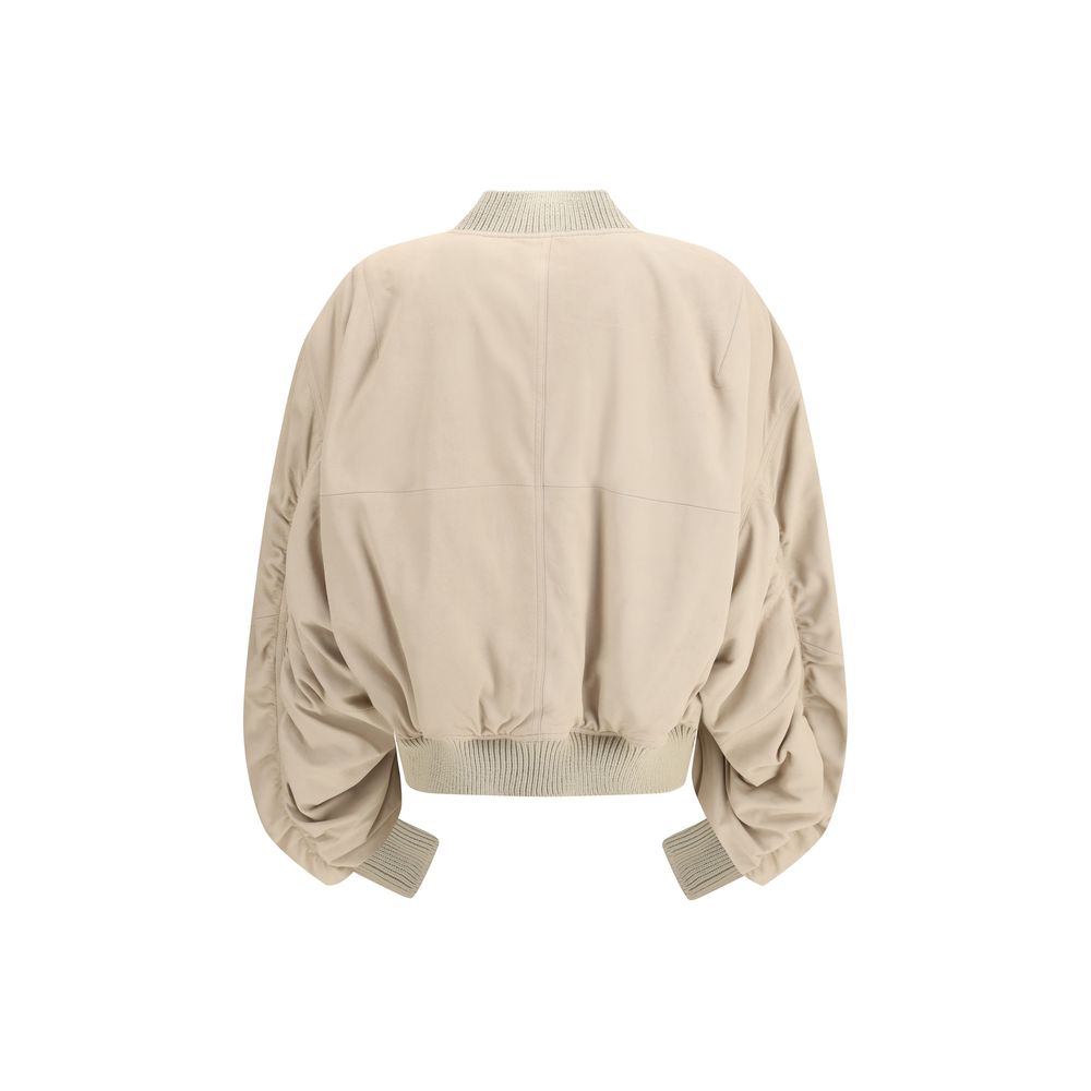 Experience the exquisite allure of the Rick Owens Beige Leather Jacket, a masterpiece of ultra-soft lamb leather, blending gothic elegance with avant-garde sophistication.