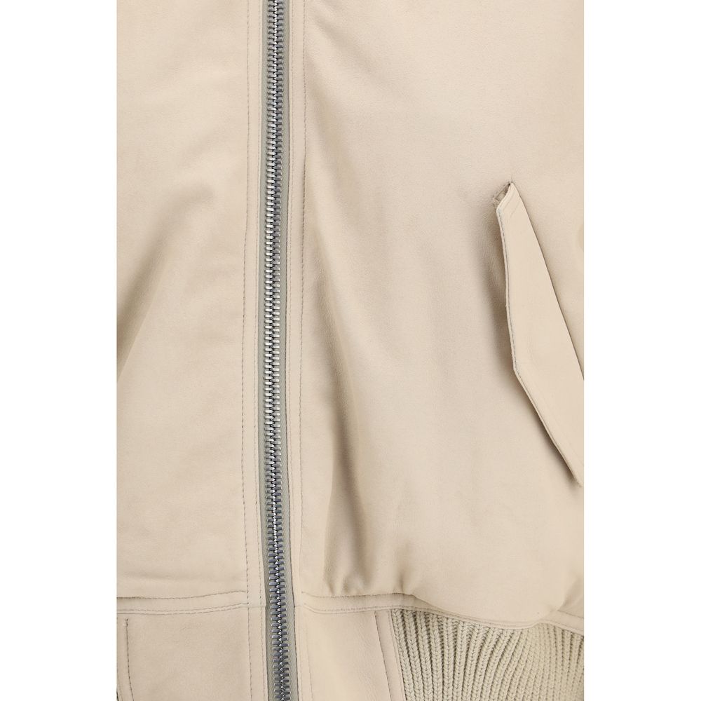 Elevate your style with the Rick Owens Beige Leather Jacket, an artisanal bomber crafted from ultra-soft lamb leather, embodying gothic elegance and modern sophistication.