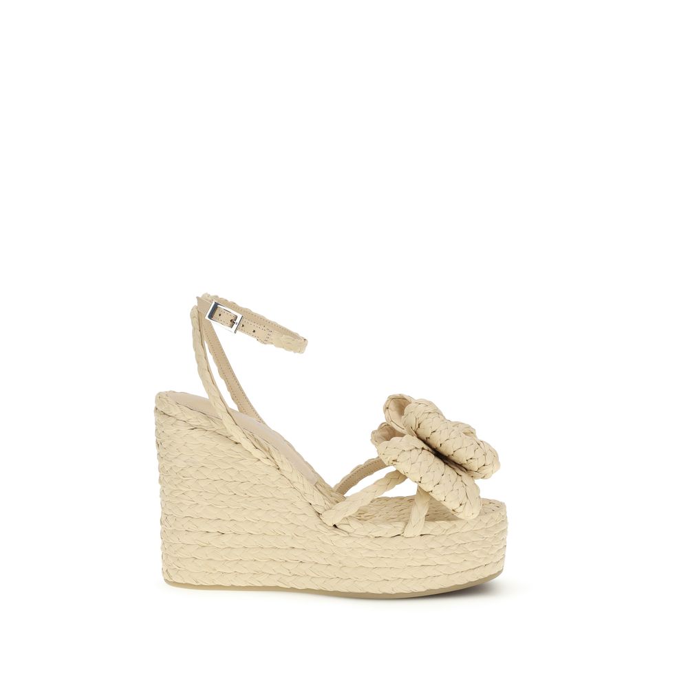 MACH & MACH Beige Raffia Wedge Sandals - Artisanal Luxury Footwear
