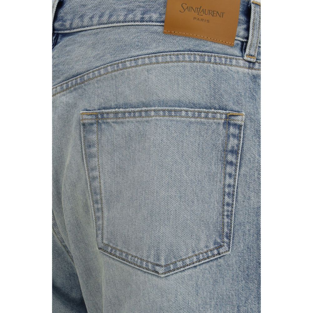 Discover the Saint Laurent Blue Cotton Straight-Leg Jeans, a timeless luxury piece crafted from premium cotton, embodying refined elegance and effortless sophistication.