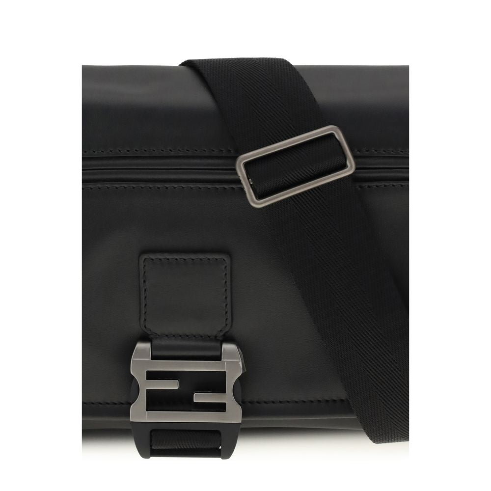 Indulge in the Fendi Black Calf Leather Bos Taurus Shoulder Bag, a masterpiece of luxurious craftsmanship, perfect for those who appreciate timeless elegance and refined style.