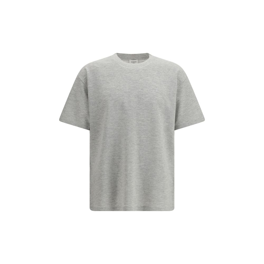 Elevate your wardrobe with the Saint Laurent Gray Cotton T-Shirt, a luxurious blend of comfort and style, featuring refined tonal embroidery for timeless sophistication.