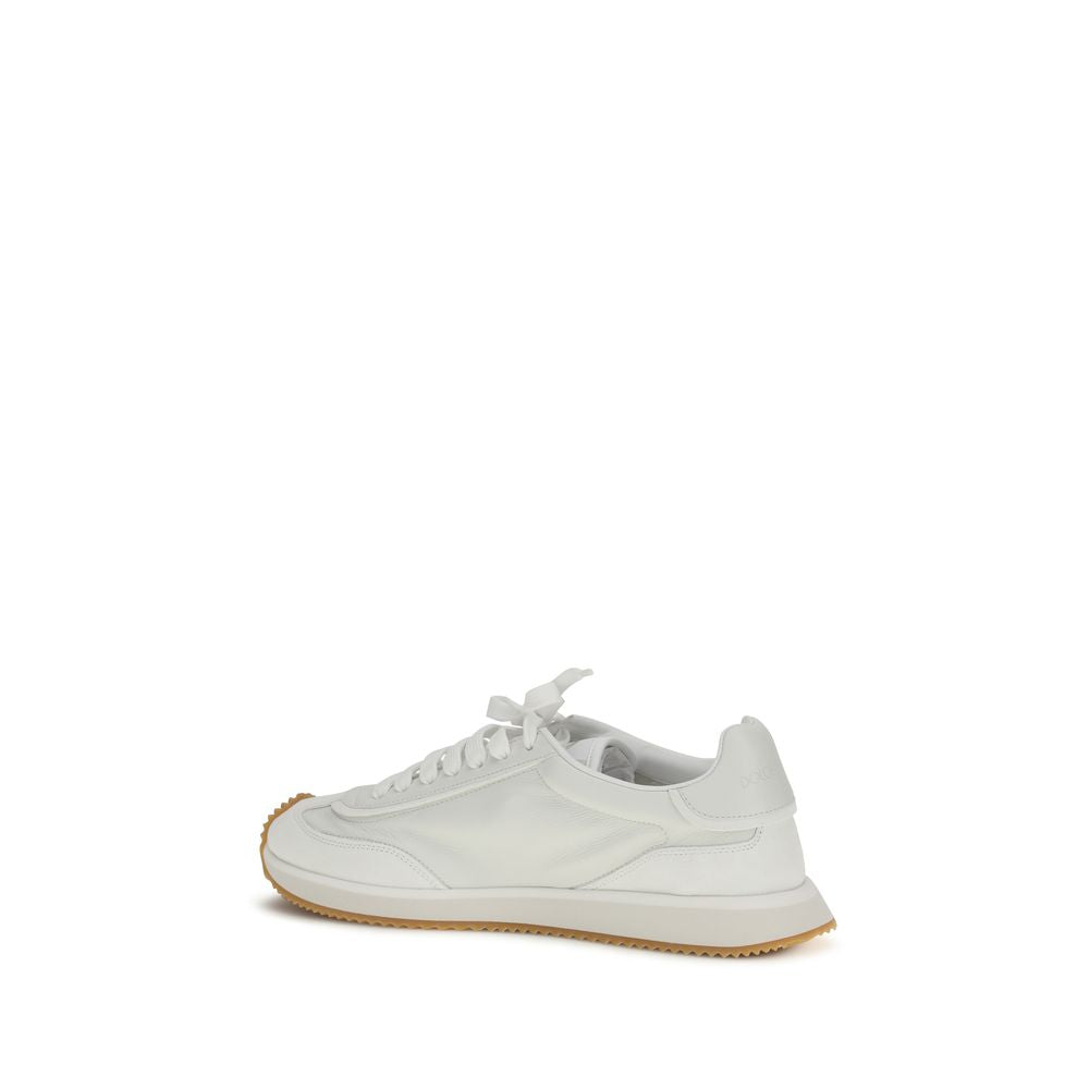 Dolce & Gabbana White Calf Leather Bos Taurus Athletic Sneakers