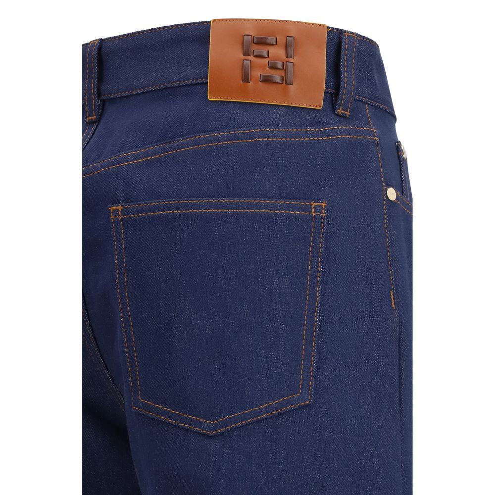 Experience the exquisite allure of Fendi Blue Cotton Straight-Leg Jeans, crafted from 100% cotton for a luxurious fit that embodies timeless elegance and sophistication.