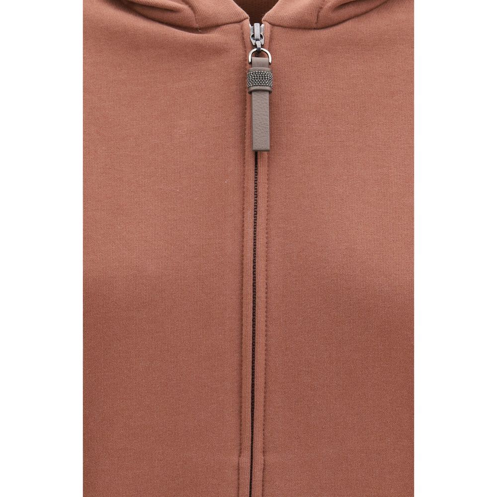 Indulge in the exquisite Brunello Cucinelli Brown Cotton Sweatshirt, crafted from luxurious cotton fleece, embodying sophistication and timeless elegance for the discerning individual.