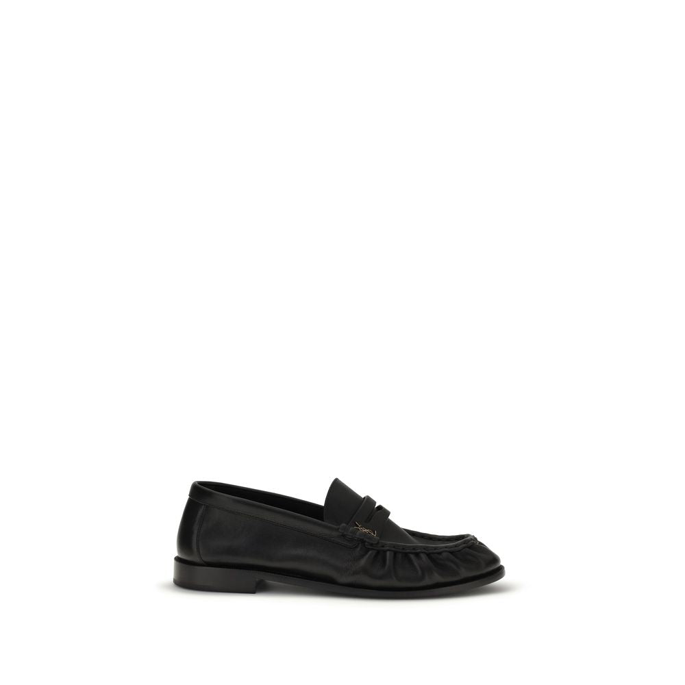 Saint Laurent Black Calf Leather Slip-On Loafers for Elegance