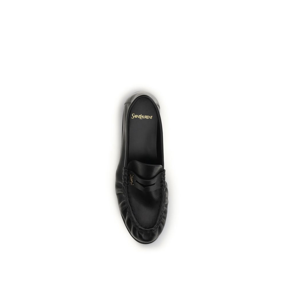 Saint Laurent Black Calf Leather Slip-On Loafers for Timeless Elegance