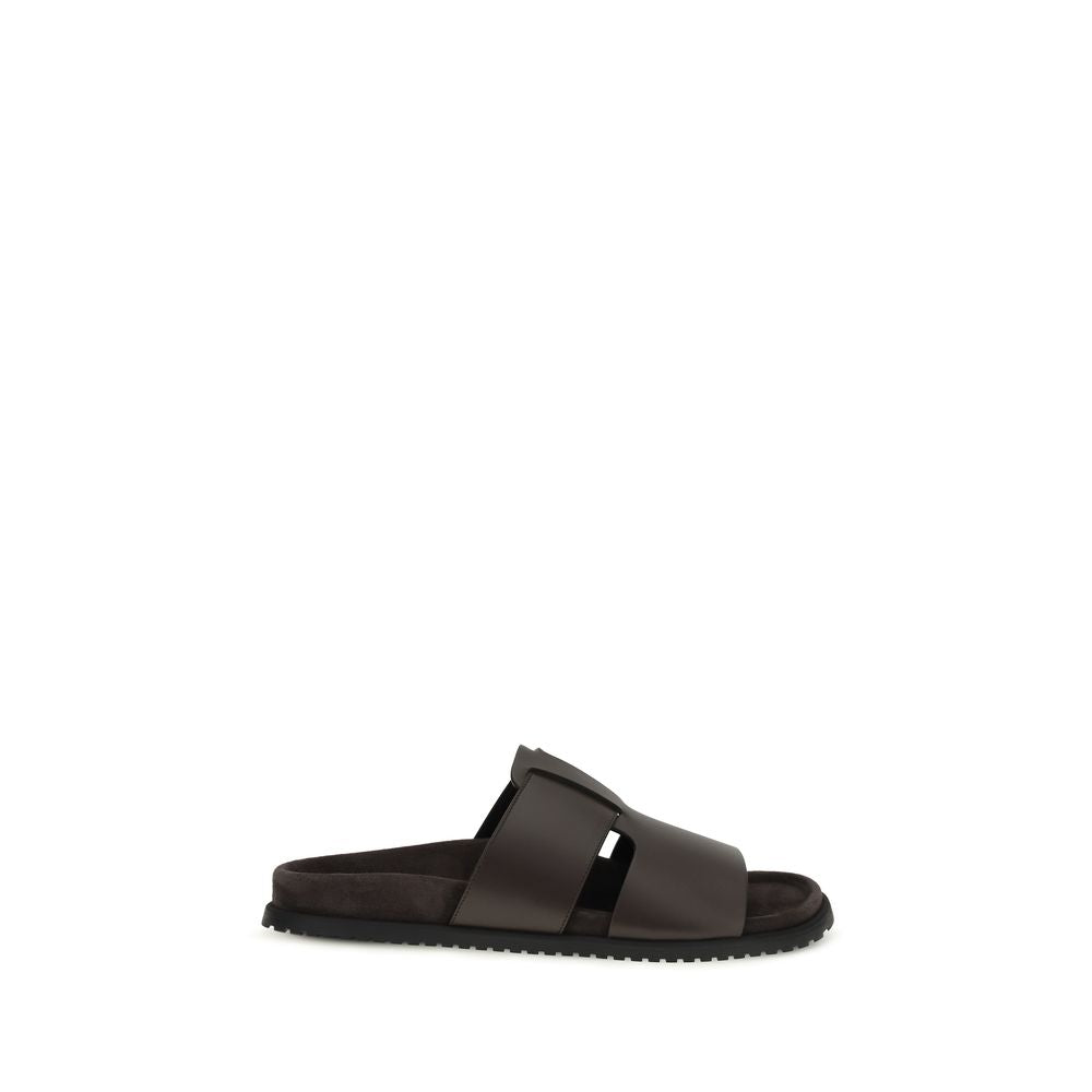 Dolce & Gabbana Brown Calf Leather Flat Sandals - Luxury Footwear