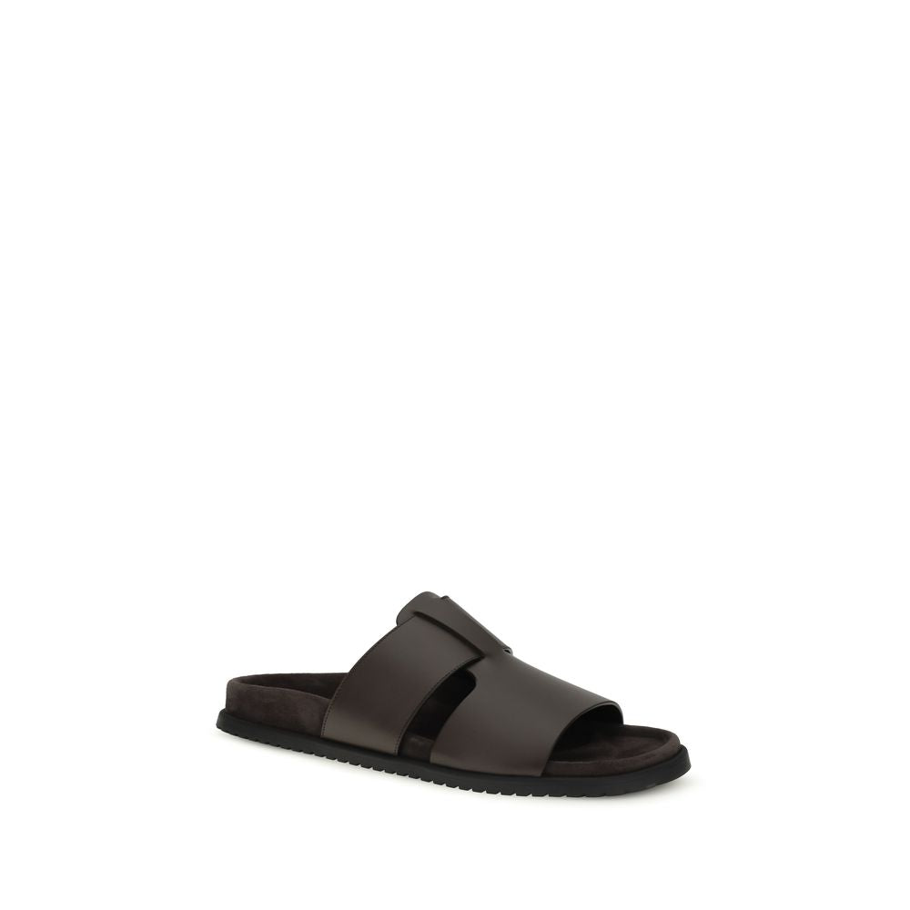 Dolce & Gabbana Brown Calf Leather Flat Sandals - Luxury Footwear