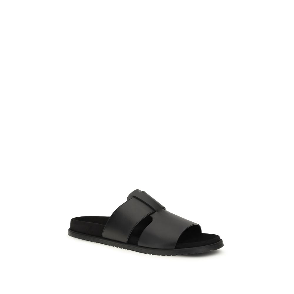 Dolce & Gabbana Black Calf Leather Flat Sandals - Timeless Luxury