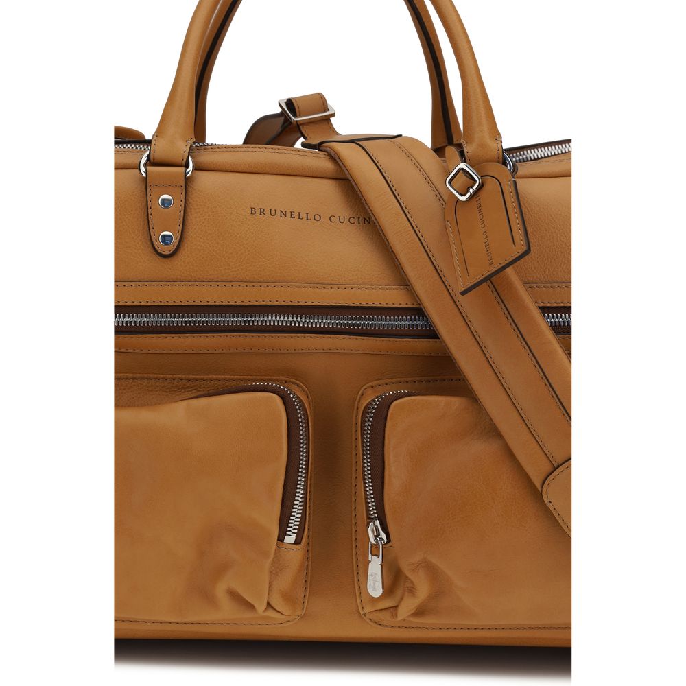 Brunello Cucinelli Calf Leather Trolley Travel Bag - Artisanal Elegance
