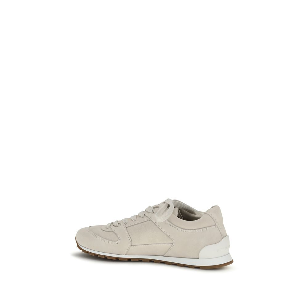 Brunello Cucinelli Beige Calf Leather Bos Taurus Low Top Sneakers