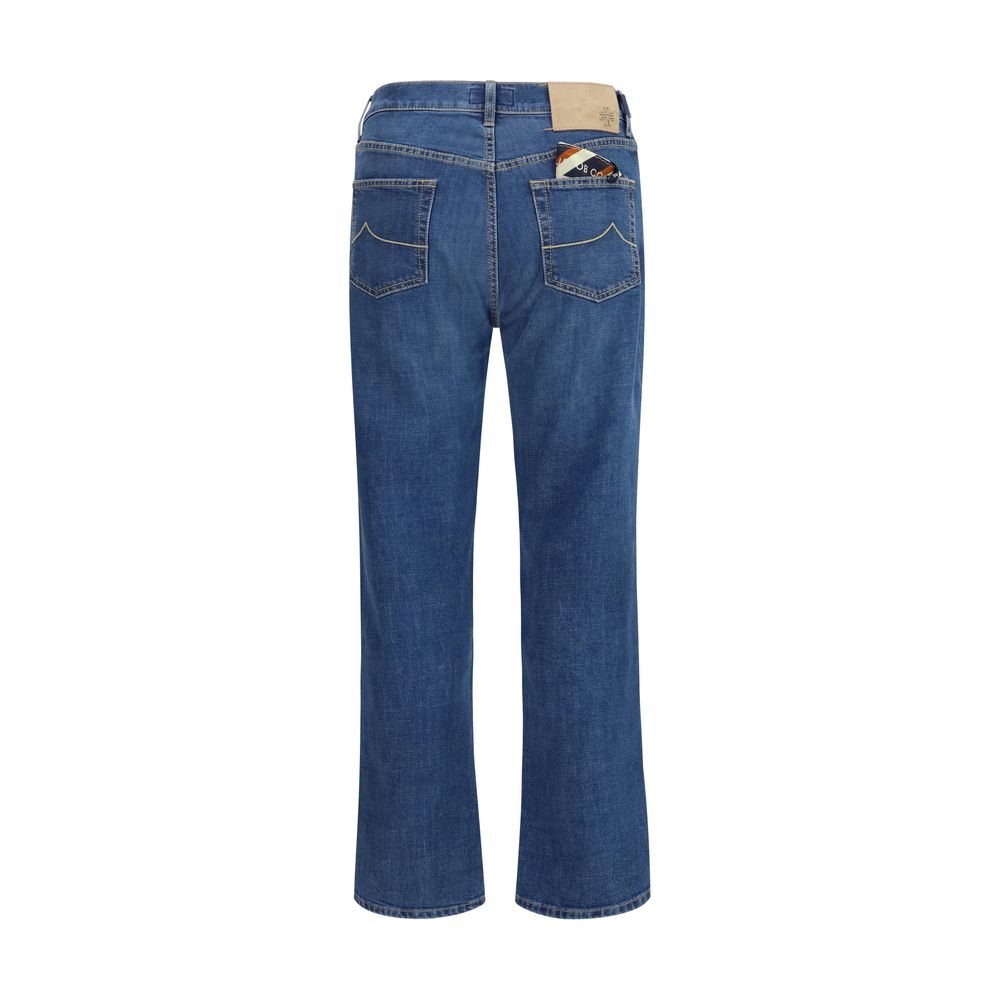 Indulge in Jacob Cohen's Blue Cotton Straight-Leg Jeans, where artisanal craftsmanship meets luxurious comfort, redefining elegance for the discerning wardrobe.