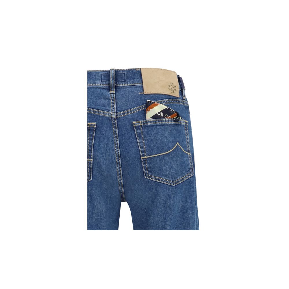 Elevate your wardrobe with Jacob Cohen's Blue Cotton Straight-Leg Jeans, where artisanal craftsmanship meets luxurious comfort for timeless sophistication.