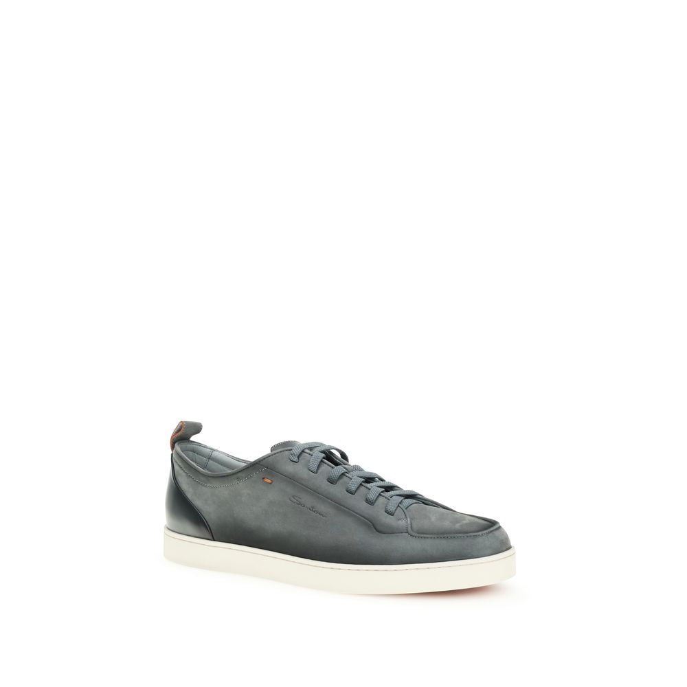 Santoni Gray Calf Leather Low Top Sneakers - Timeless Elegance