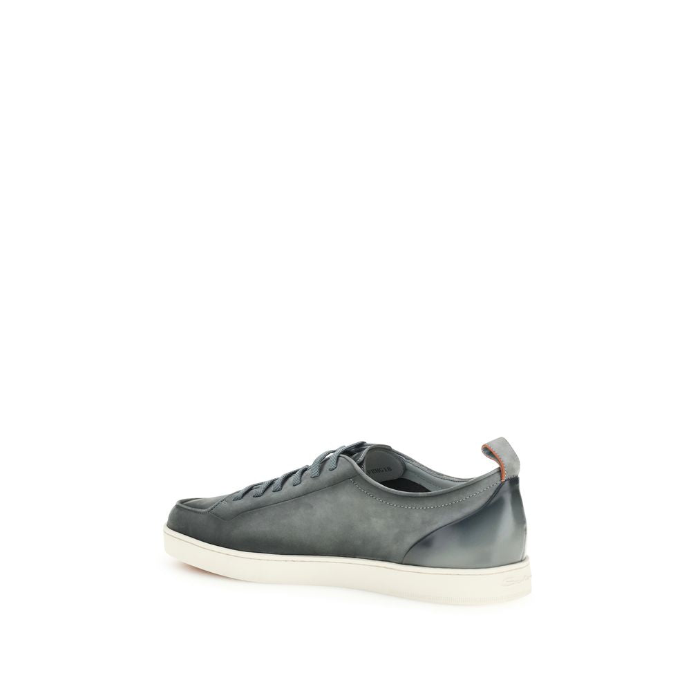 Santoni Gray Calf Leather Low Top Sneakers - Timeless Elegance