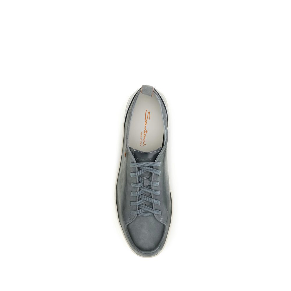 Santoni Gray Calf Leather Low Top Sneakers - Timeless Elegance