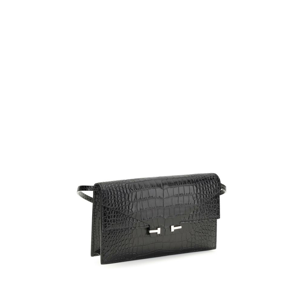 Elevate your style with the Tom Ford Black Calf Leather Bos Taurus Shoulder Bag, a masterpiece of luxury craftsmanship and timeless elegance, perfect for any occasion.