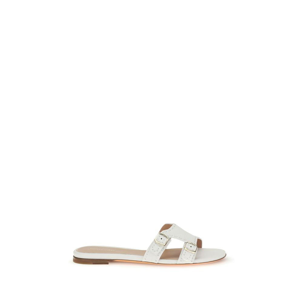 Santoni White Calf Leather Flat Sandals – Timeless Luxury Elegance