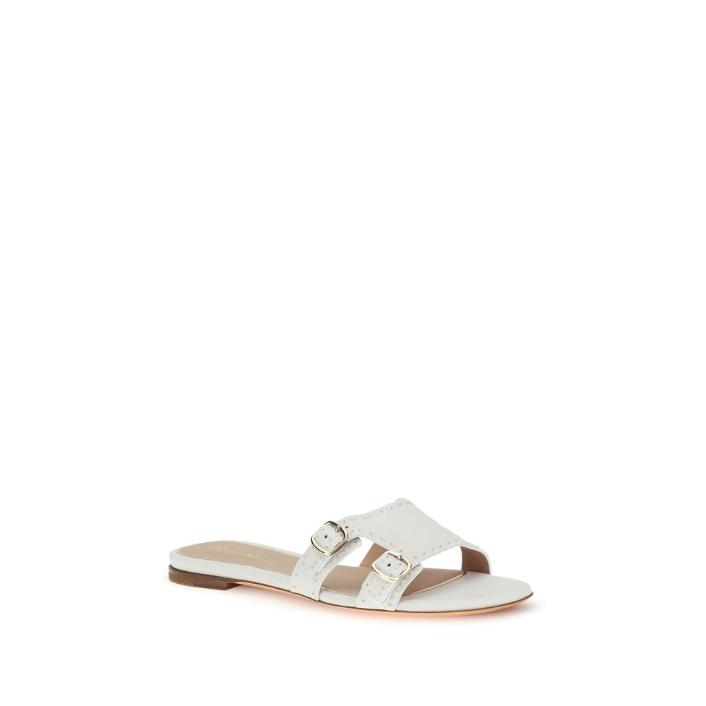 Santoni White Calf Leather Flat Sandals – Effortless Luxury Elegance