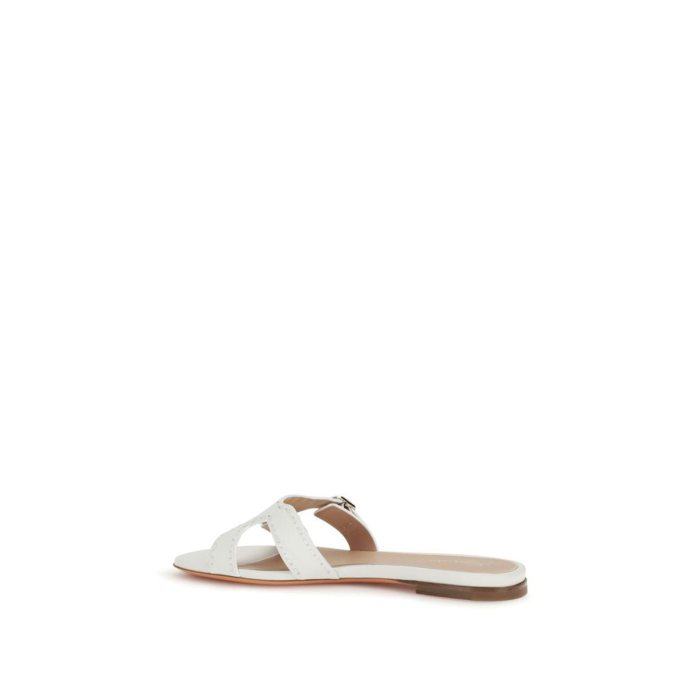 Santoni White Calf Leather Flat Sandals – Timeless Luxury Elegance