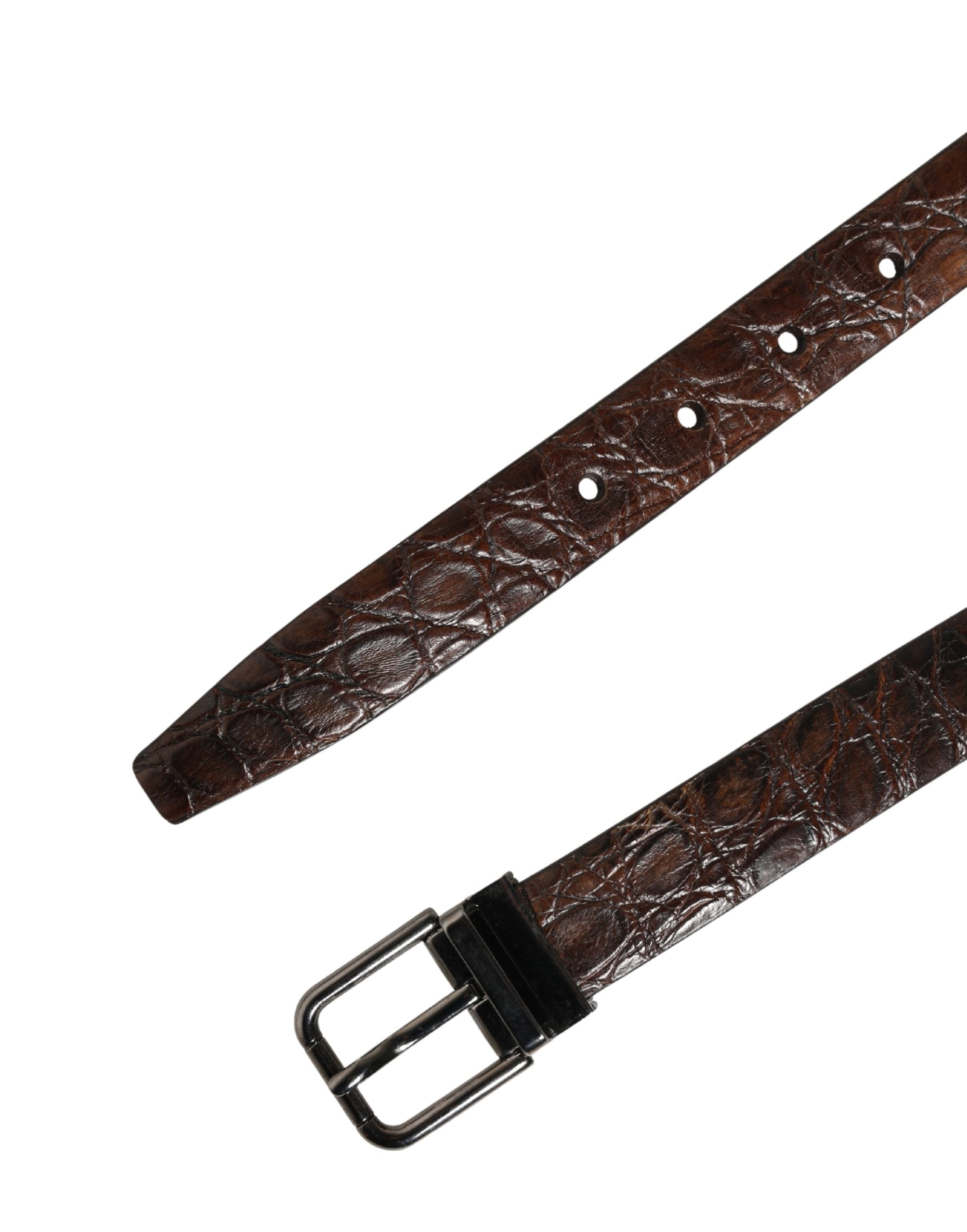 Dolce & Gabbana Brown Caiman Leather Belt - Timeless Luxury