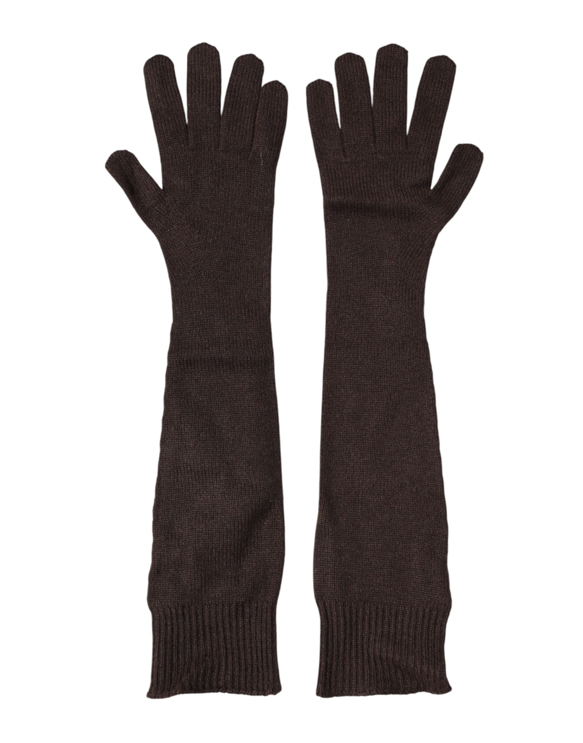 Indulge in the exquisite Dolce & Gabbana Brown Cashmere Knitted Elbow Length Mitten Gloves, a rare fusion of luxury and craftsmanship, perfect for the discerning individual.