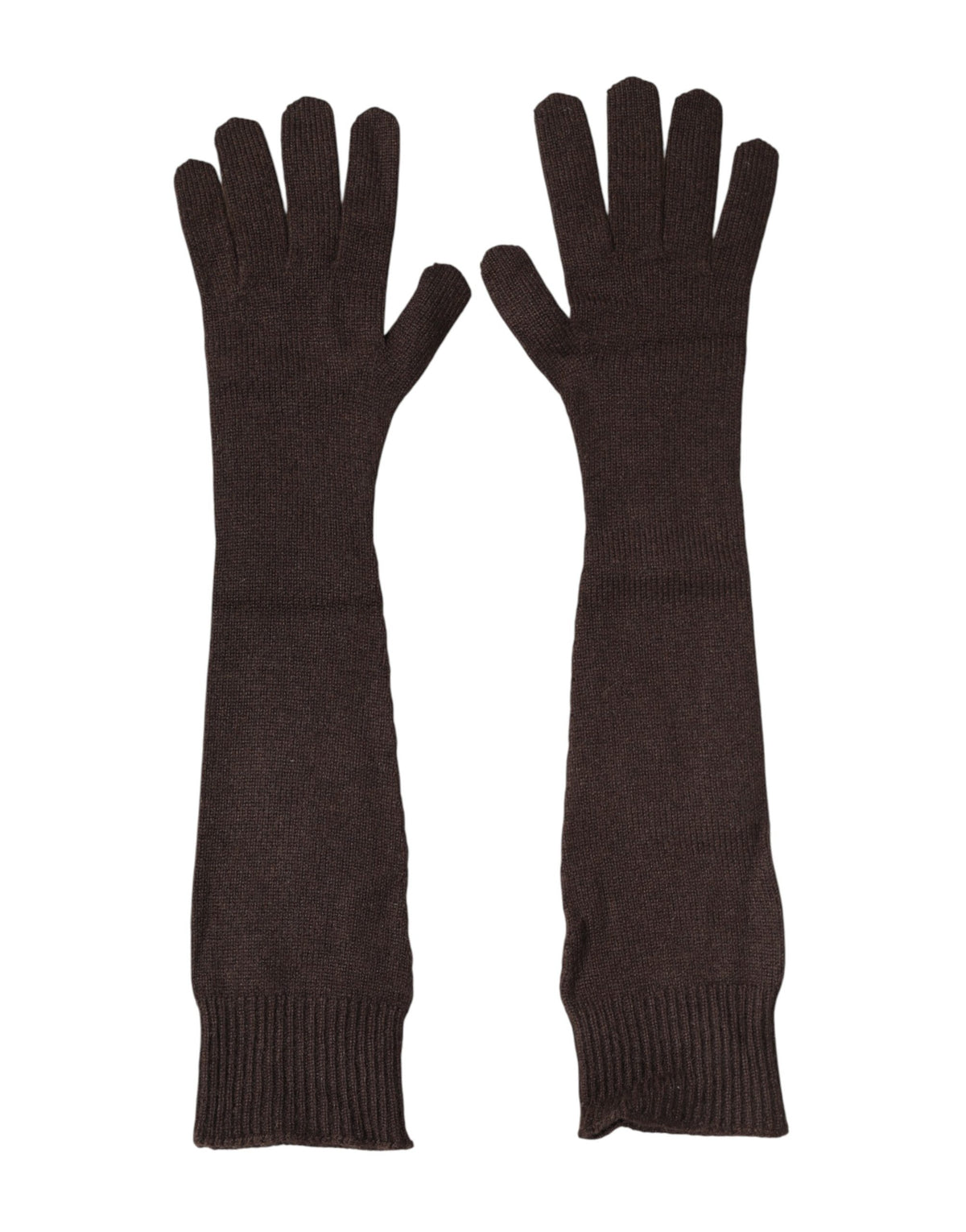 Indulge in the exquisite Dolce & Gabbana Brown Cashmere Knitted Elbow Length Mitten Gloves, a rare blend of luxury and craftsmanship that elevates your style and warmth.