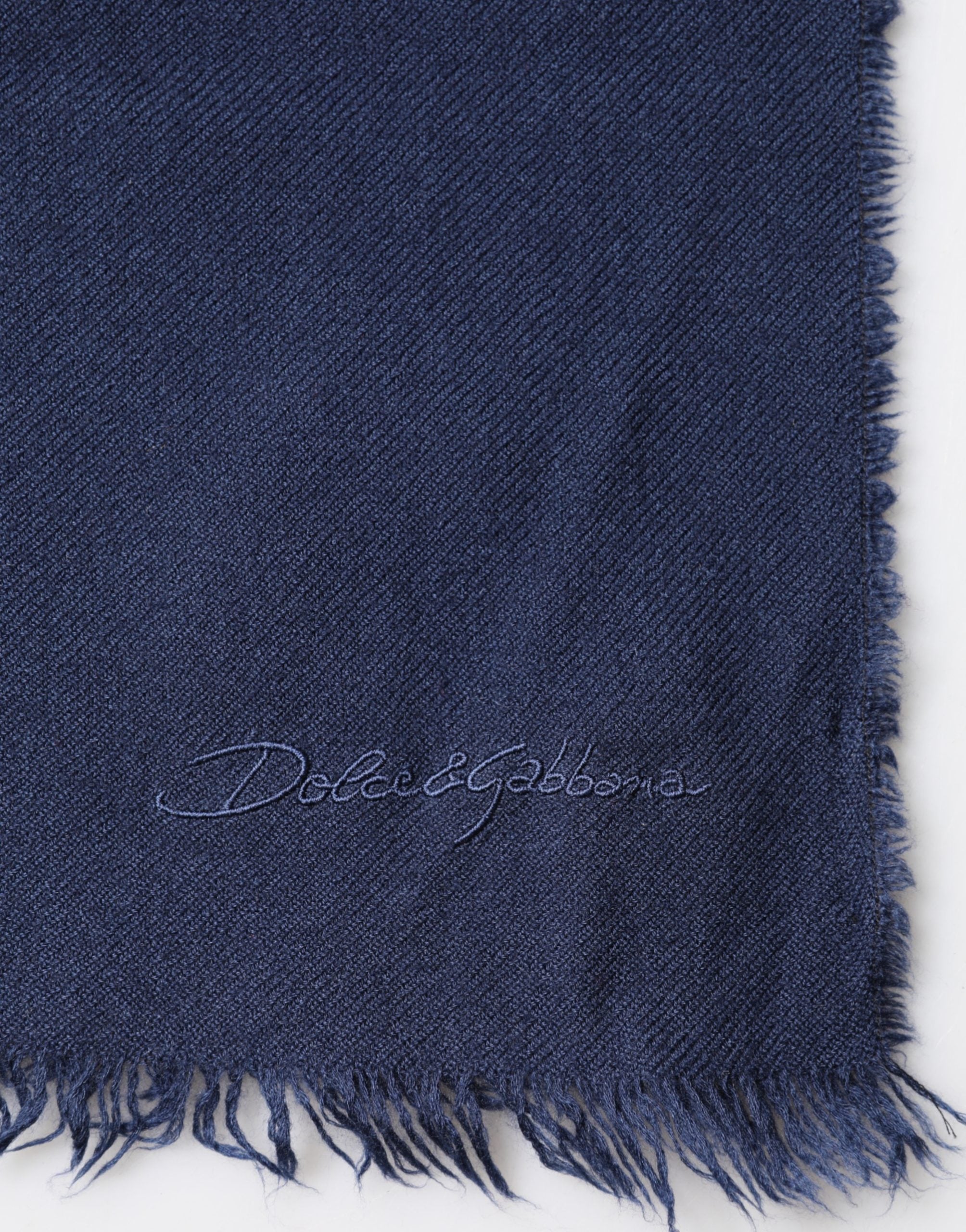Dolce & Gabbana Blue Cashmere Fringes Wrap Foulard 70cm x 200cm Scarf Men