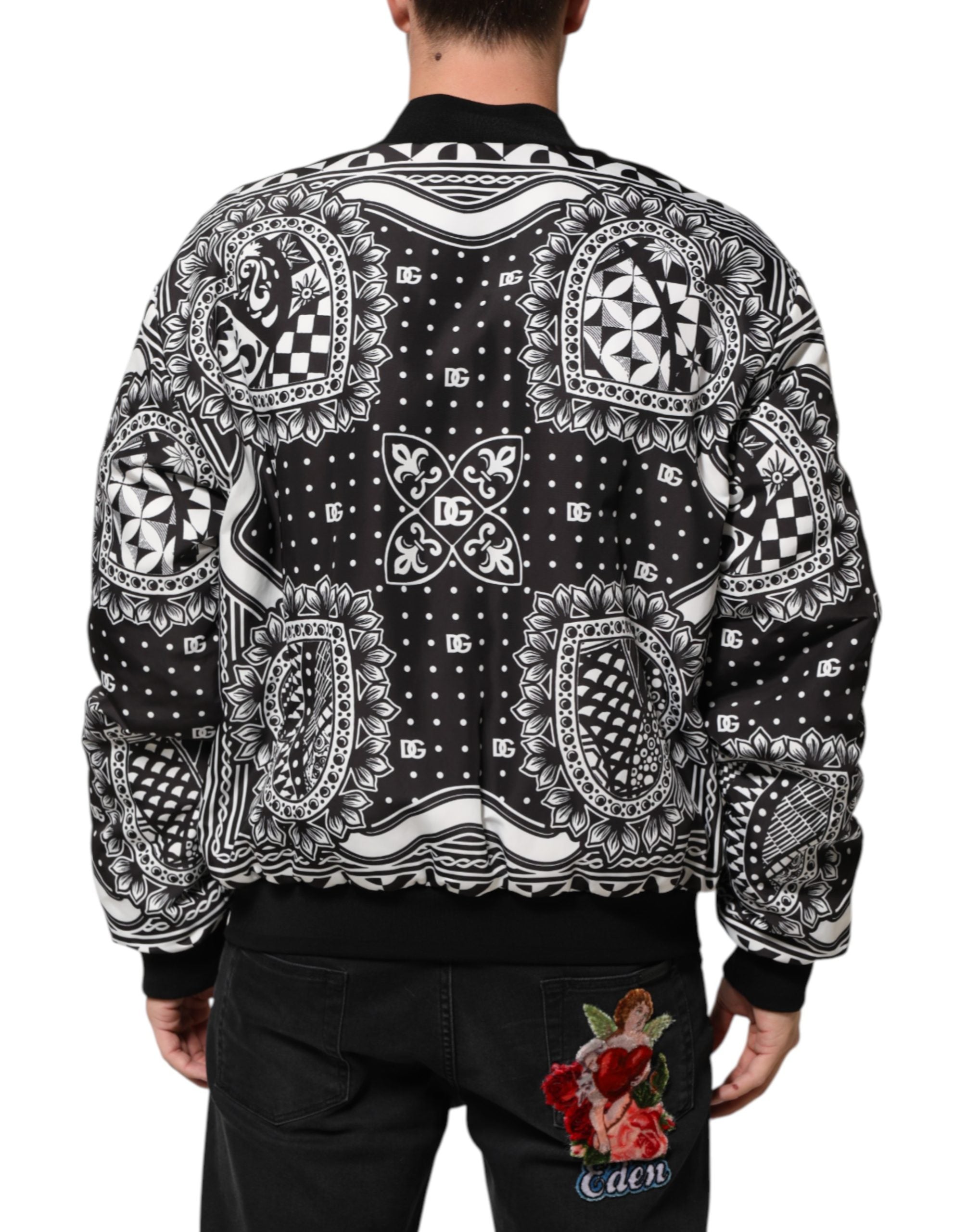 Dolce & Gabbana Black White BandanaPrint Men Bomber Jacket