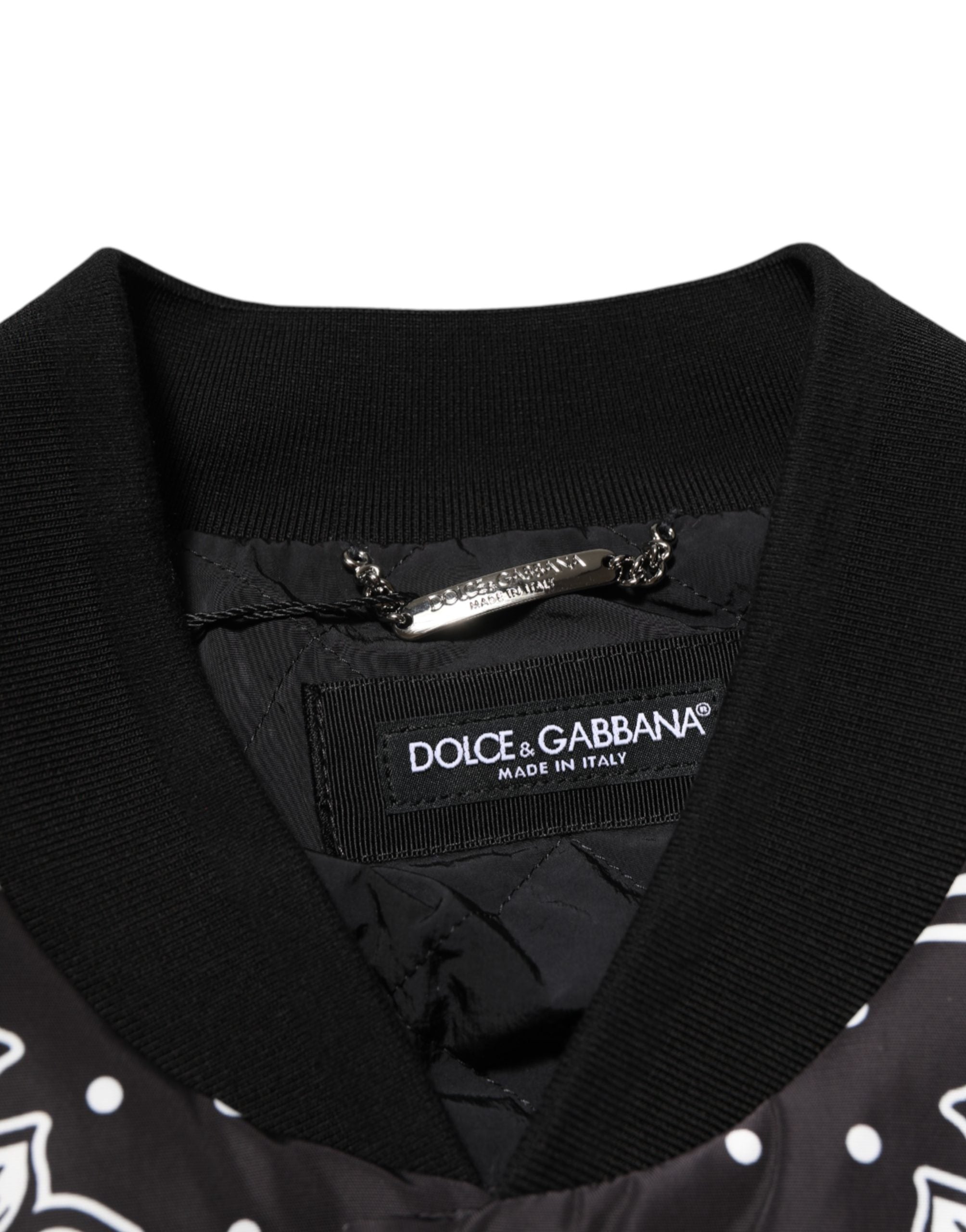Dolce & Gabbana Black White BandanaPrint Men Bomber Jacket