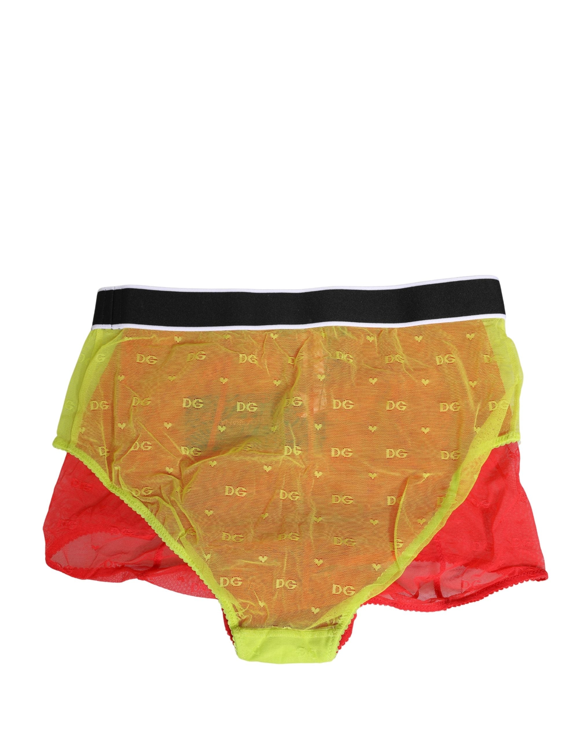 Dolce & Gabbana Red Yellow Tulle Mid Waist Panty Girdle Underwear