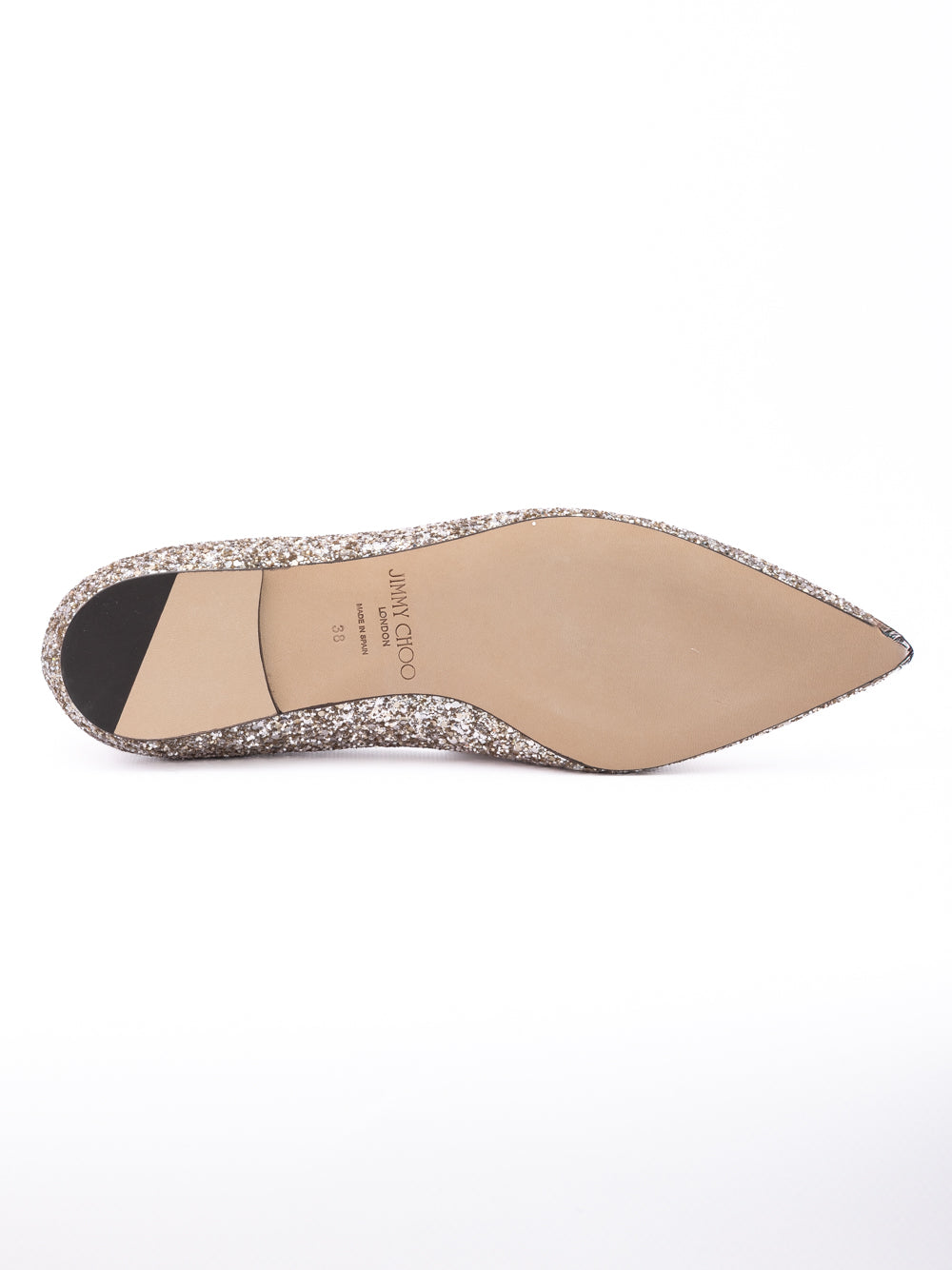 Indulge in the exquisite allure of Jimmy Choo's Rose Gold Glitter Fabric Alina Ballet Flat, where artistry meets elegance, perfect for the discerning trendsetter.