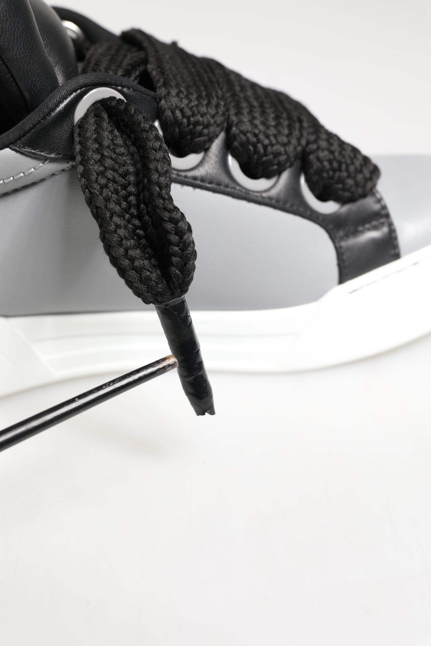Dolce & Gabbana Gray Leather Low Top Lace Up Sneakers Shoes