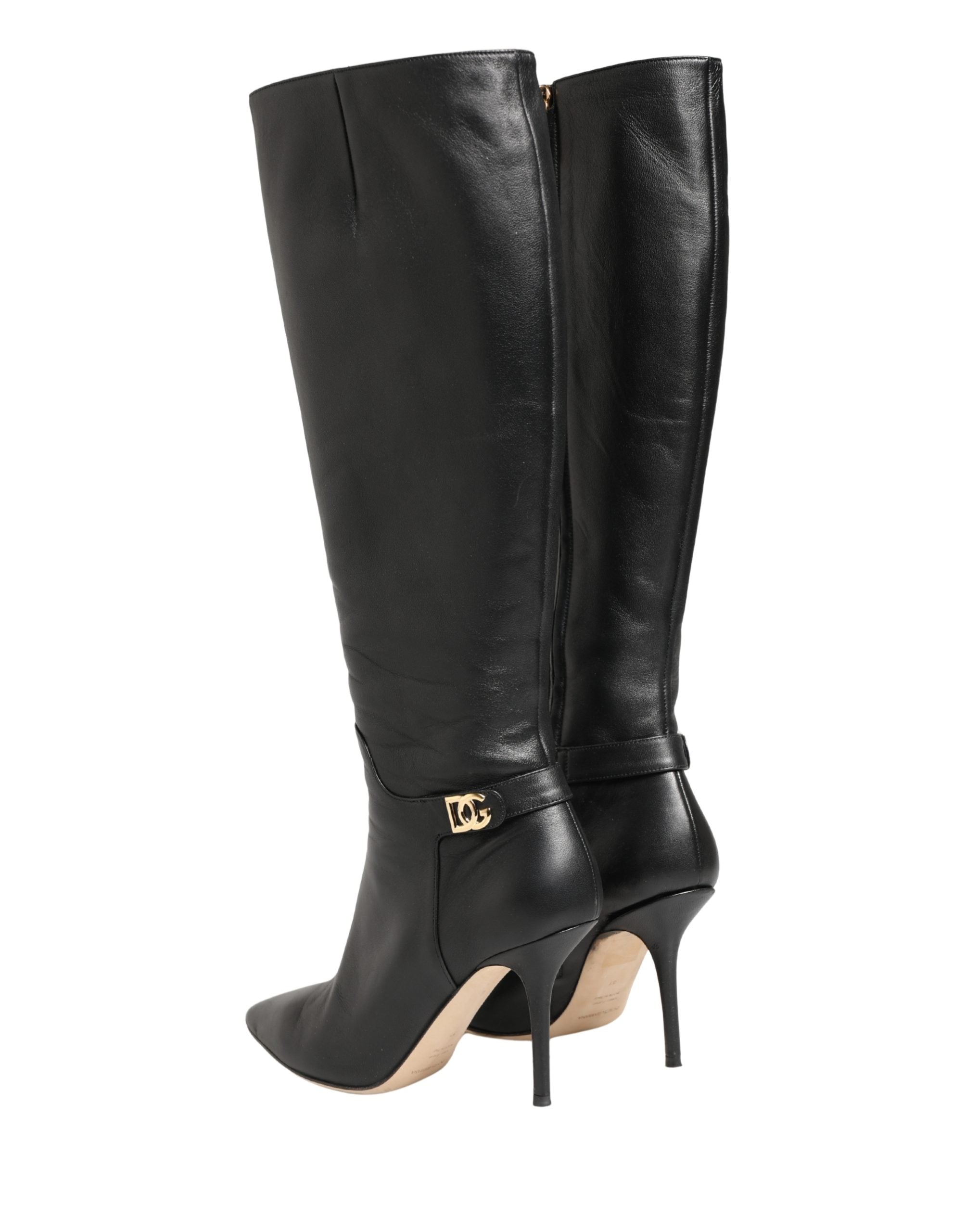 Step into timeless elegance with Dolce & Gabbana's exquisite black leather knee-high boots, a luxurious blend of Italian craftsmanship and sensual allure, perfect for any occasion.