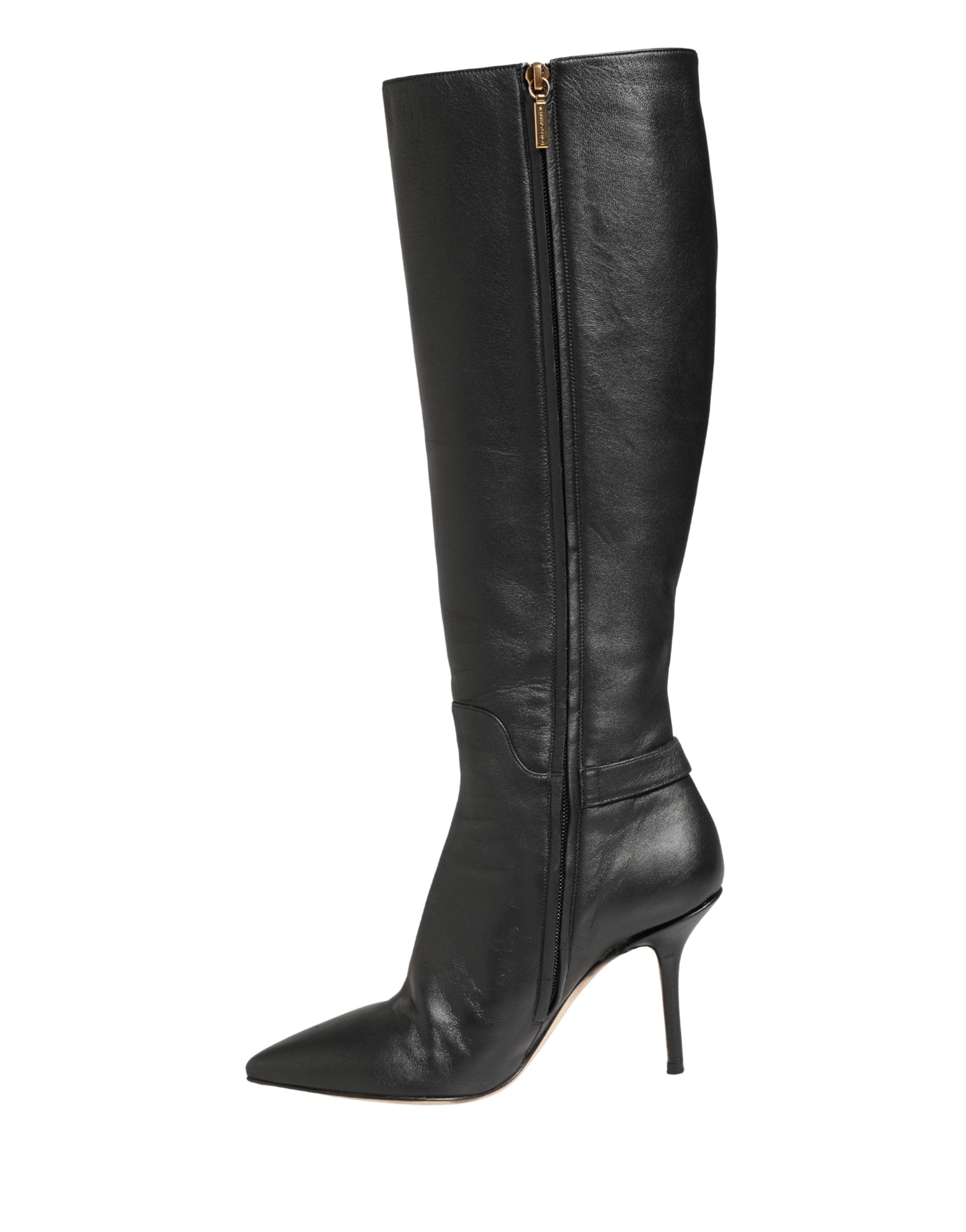 Elevate your style with Dolce & Gabbana's exquisite black leather knee-high boots, a testament to Italian craftsmanship that embodies timeless luxury and sophistication.