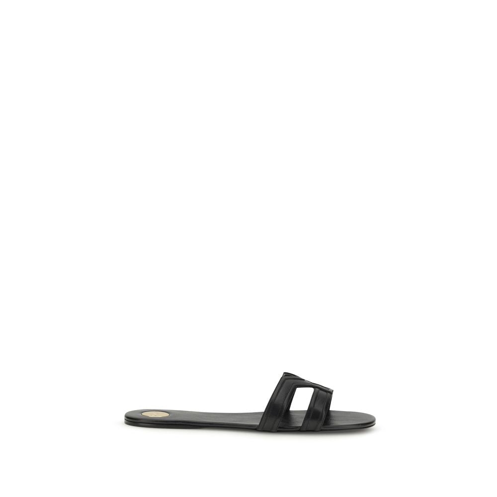 Saint Laurent Black Calf Leather Bos Taurus Sandals - Luxury Elegance