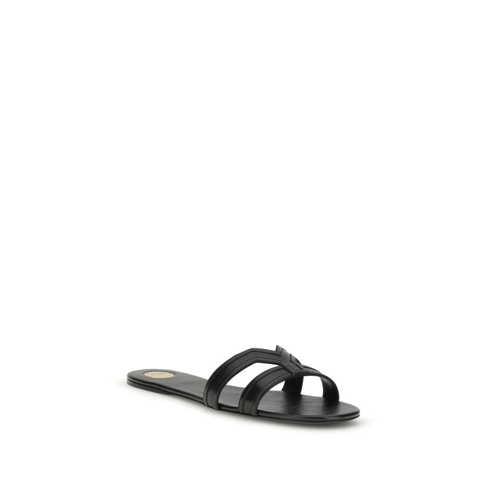 Saint Laurent Black Calf Leather Bos Taurus Sandals - Luxury Elegance