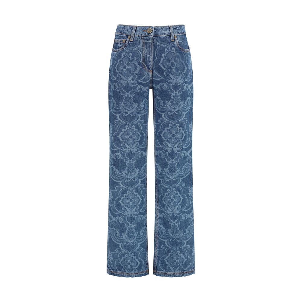 Indulge in the Etro Blue Cotton Flared Jeans, where exquisite craftsmanship meets modern elegance, perfect for elevating your sophisticated wardrobe.