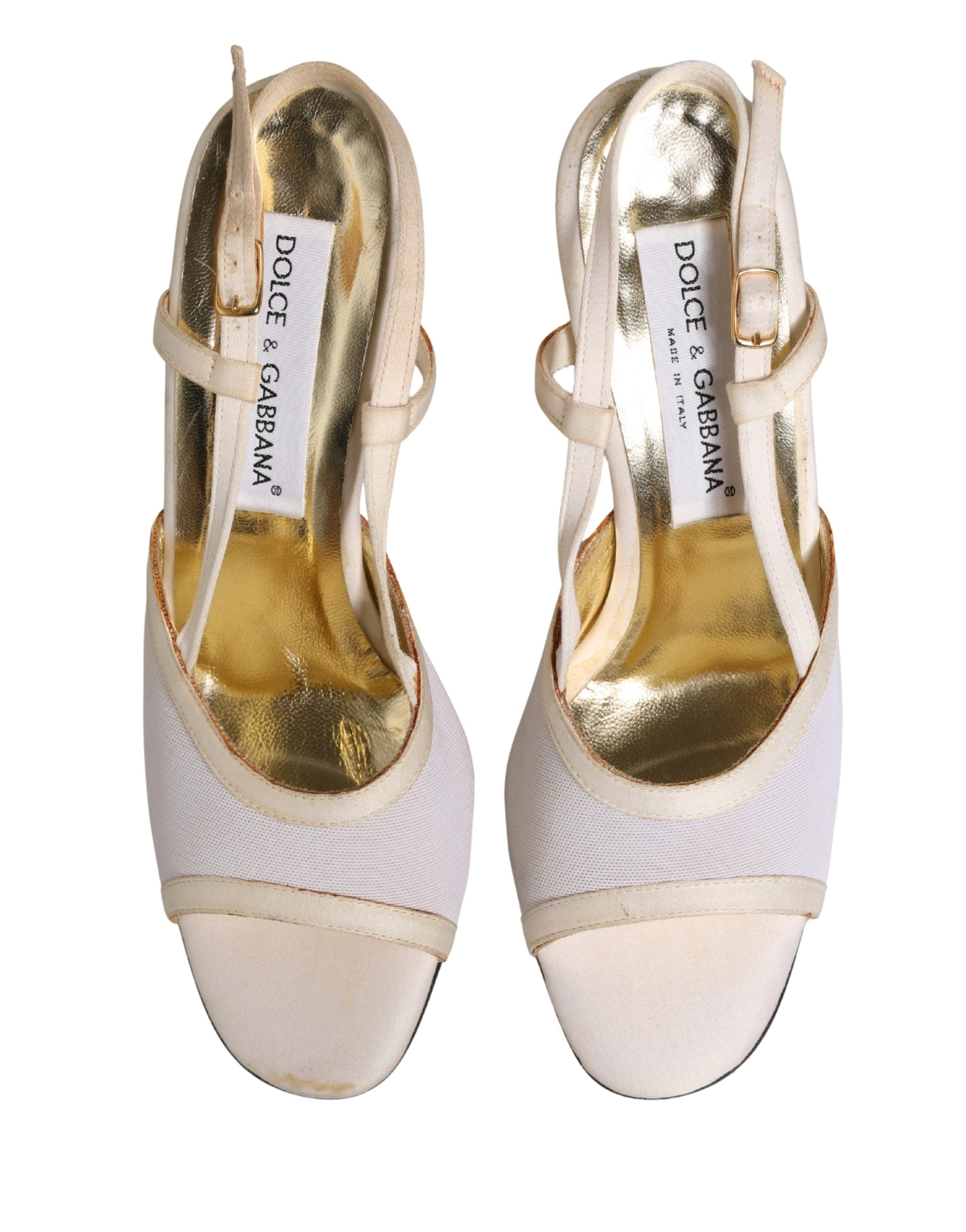 Dolce & Gabbana White Satin Slingback Heels Pumps Shoes