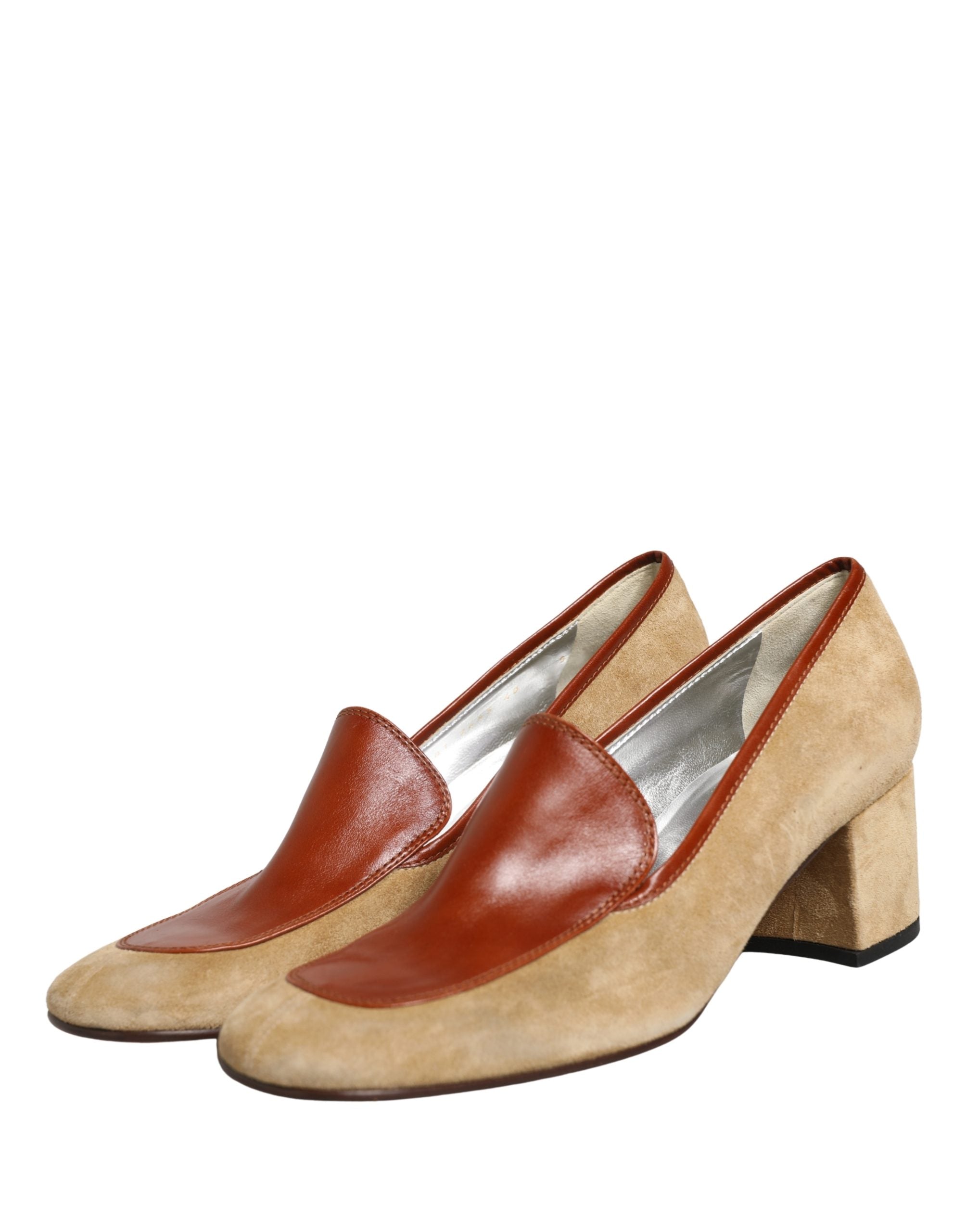 Dolce & Gabbana Beige Leather Suede Block Heel Loafers Shoes