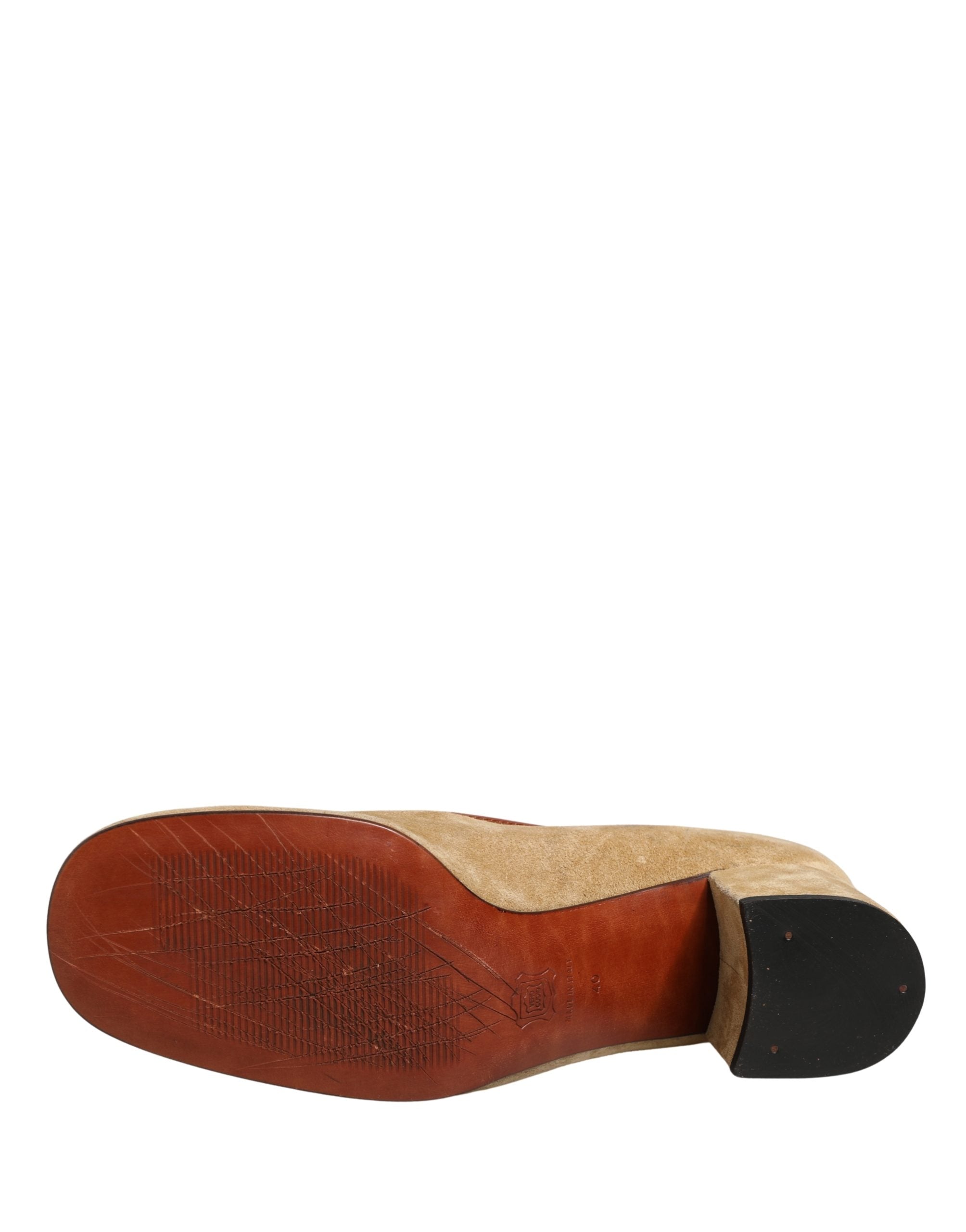 Dolce & Gabbana Beige Leather Suede Block Heel Loafers Shoes