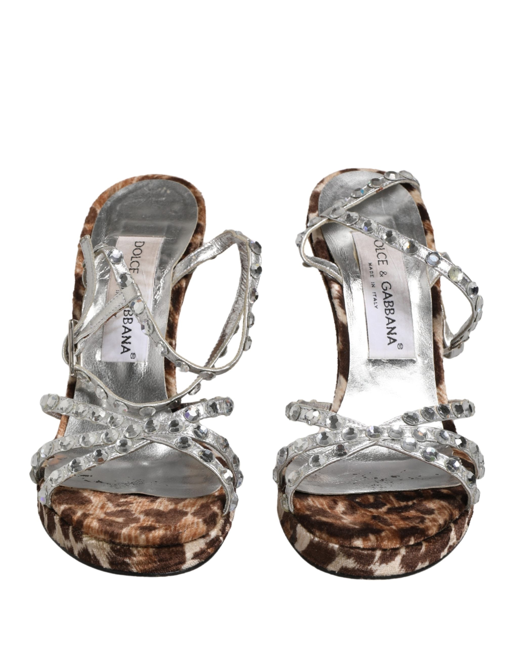 Dolce & Gabbana Brown Leopard Rhinestone Stiletto Sandals - Artisanal Luxury
