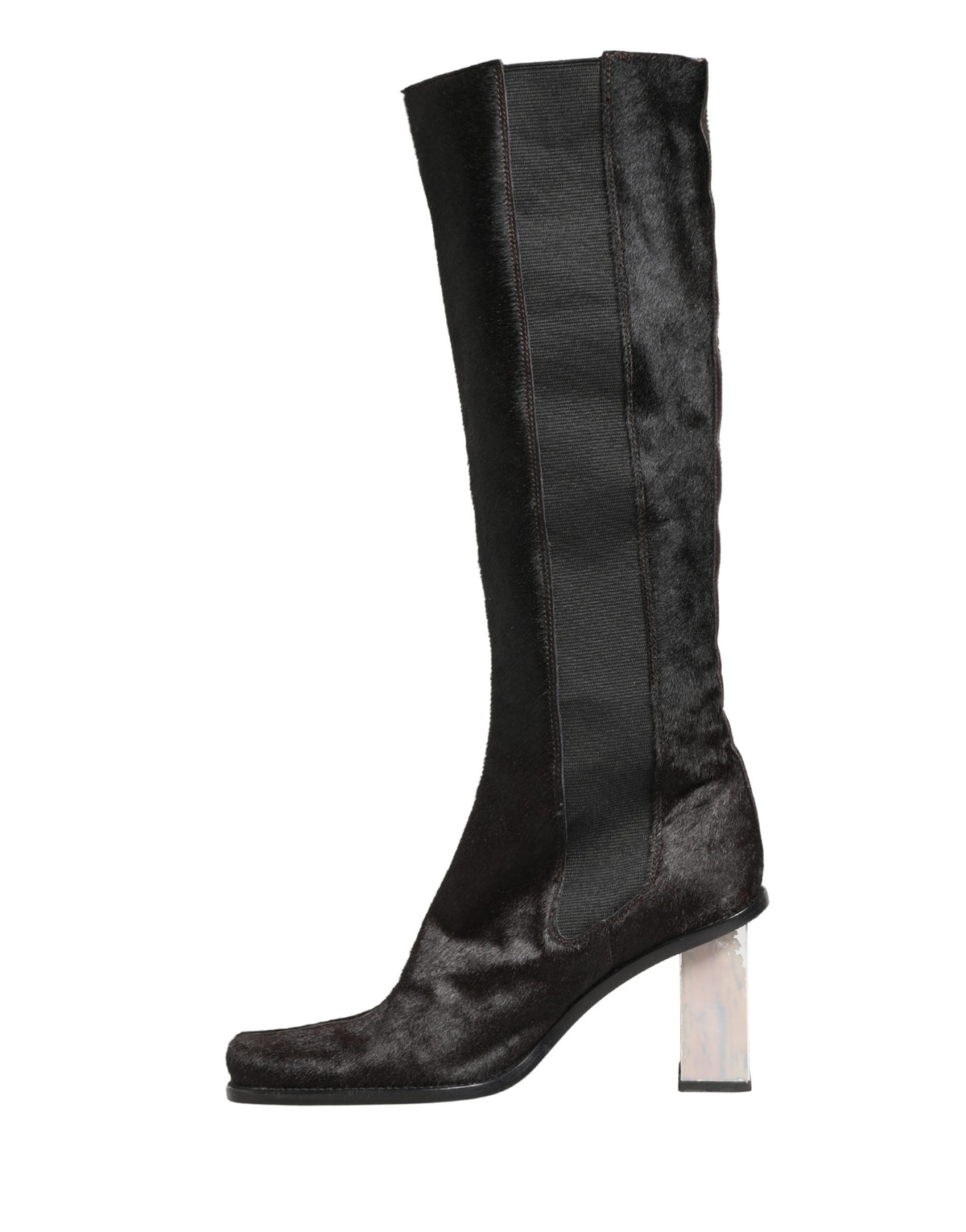 Elevate your style with Dolce & Gabbana's Black Suede Leather Knee High Boots, a testament to Italian craftsmanship and timeless elegance, perfect for any sophisticated wardrobe.